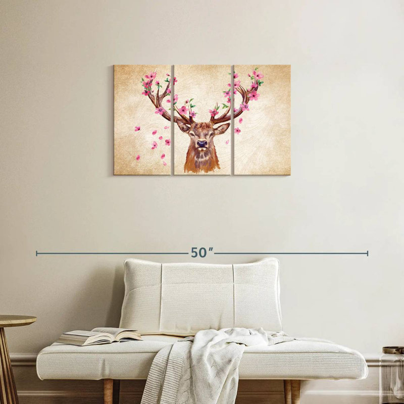 Brampt Pink Floral Deer, 20" H x 33" W