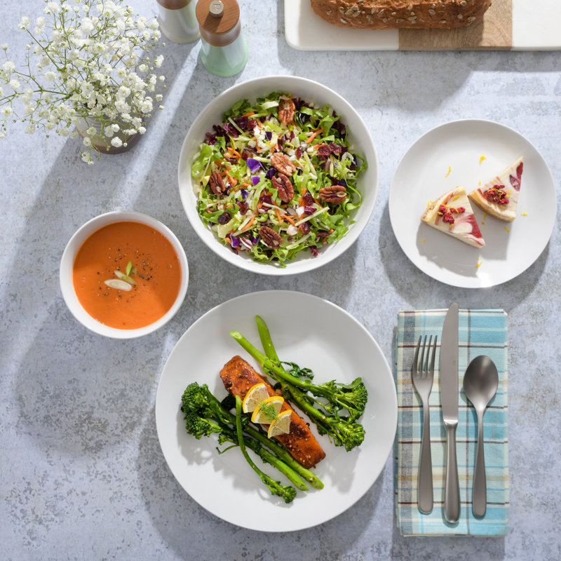 16-Piece White Porcelain Square Dinnerware Set