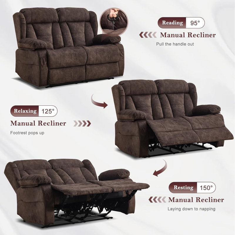 Manual Reclining Loveseat Sofa - Double Loveseat Recliner Chair with Side Pockets for RV Couch/Motorhomes/Living Room