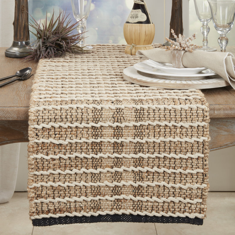 Beige Cotton Rope Knotwork Table Runner with Twisted Cord Trim