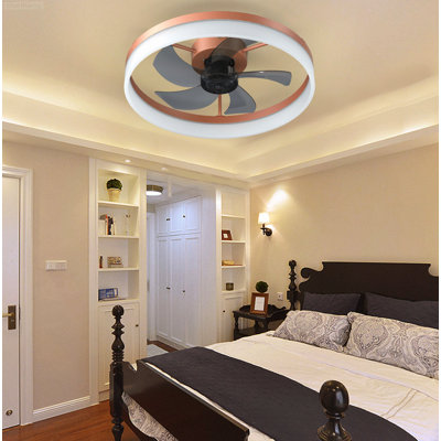 Modern Slim Flush Mount Ceiling Fan with Dimmable LED Remote Control, Gold