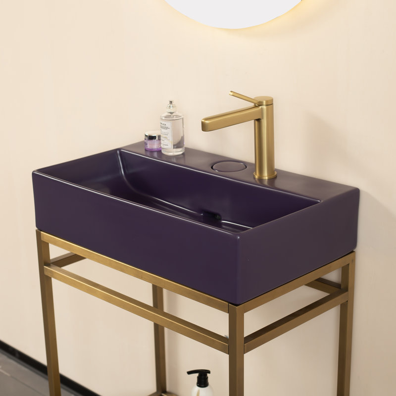 Lofi 24" Freestanding Bathroom Vanity Set with Ceramic Sink, Rectangular Ceramic Console Sink without Faucet, Open Stainless Steel Legs, Storage Shelves