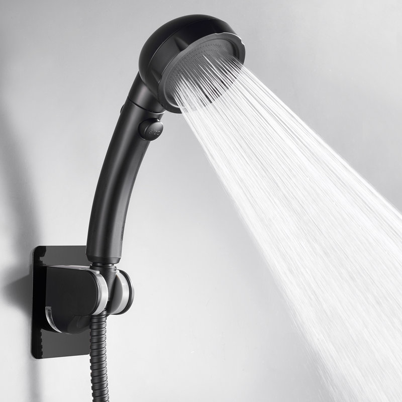 Black Drill-Free High Pressure Handheld Shower Head With Pause Switch, Black