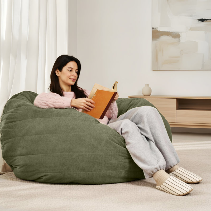 Big Bean Bag Chair, 7.5ft Giant Couch with Removable Cover, Large Foam Filled Floor Lounger for Living Room, Bedroom, Dorm - Matcha Green