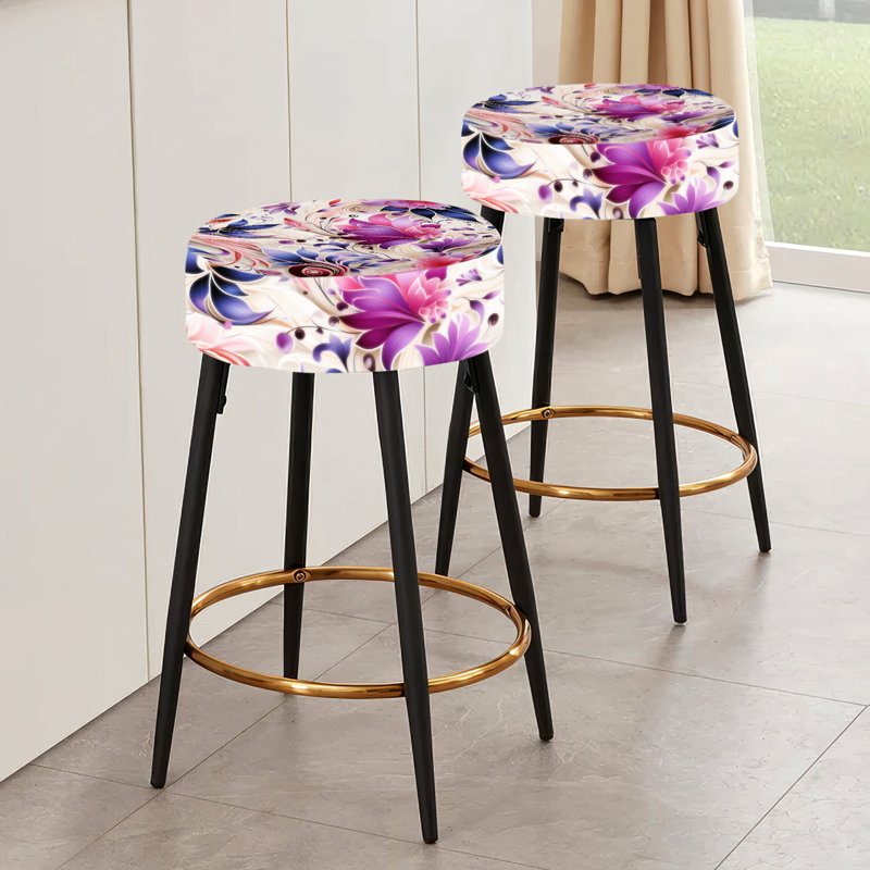 Ensemble de 2 tabourets de bar roses et mauves à motif cachemire romantique à motif cachemire