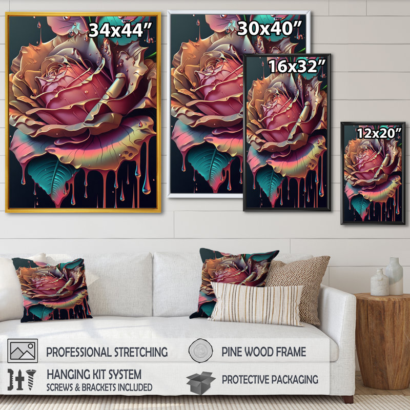 «Modern Blooming Rose I», reproduction sur toile, H 32 po x l 24 po x P 1 po, Cadre flottant noir