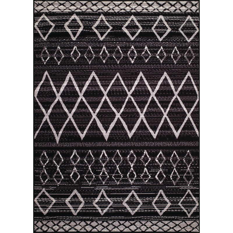 Tapis noir à motif géométrique Daviston, Rectangle de 1 pi 8 po x 2 pi 7 po