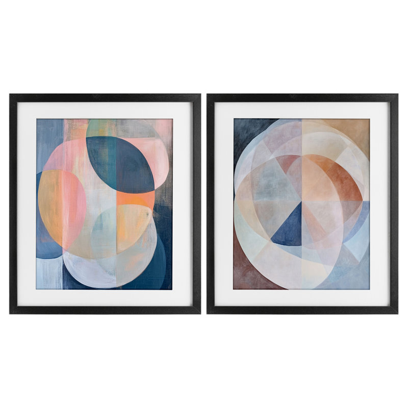 Ensemble de 2 reproductions encadrées Pastel Centric Geometrics, par Ramona Murdock, Cadre noir minuit, H 16 po x l 13 po
