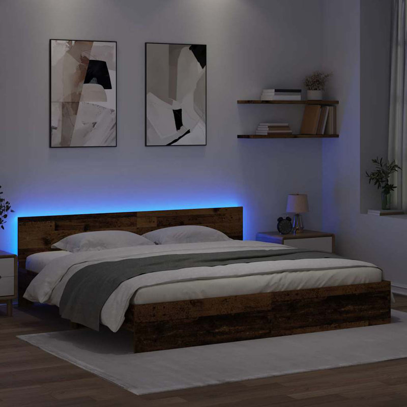  Bed Frame With Headboard Engineered Wood, Old Wood, Super King (6')
