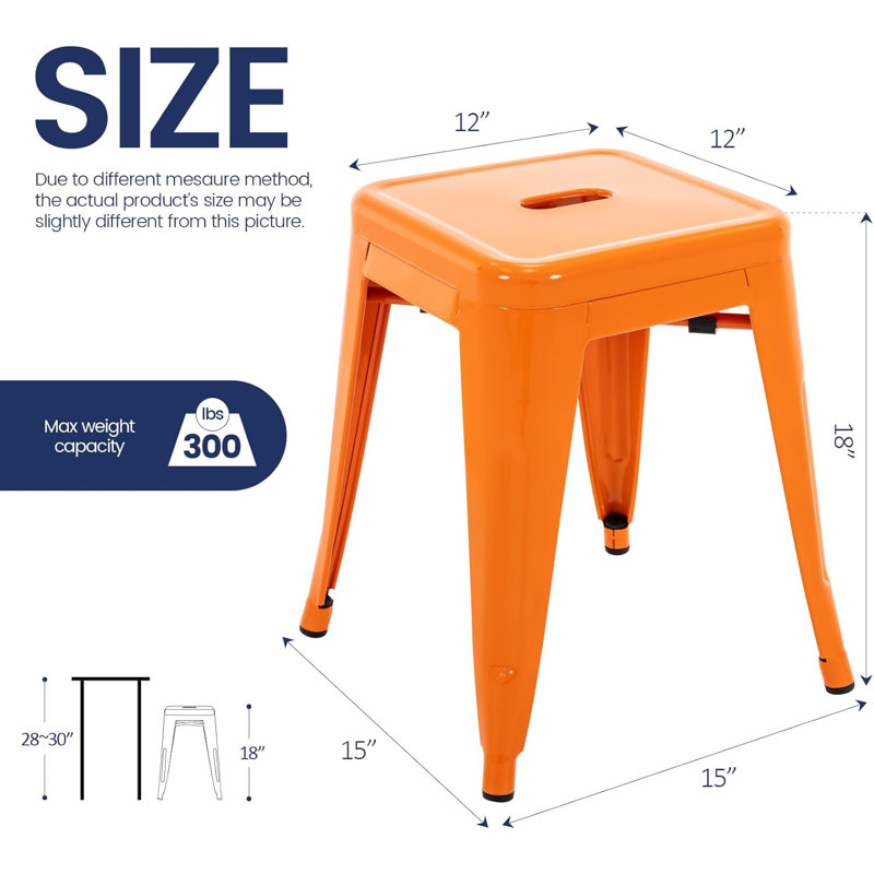 18 Inch Industrial Metal Counter Stools, Stackable Classroom Stools, Backless Metal Dining Chairs For Indoor Outdoor, Kitchen Bar Stools (Set of 4)