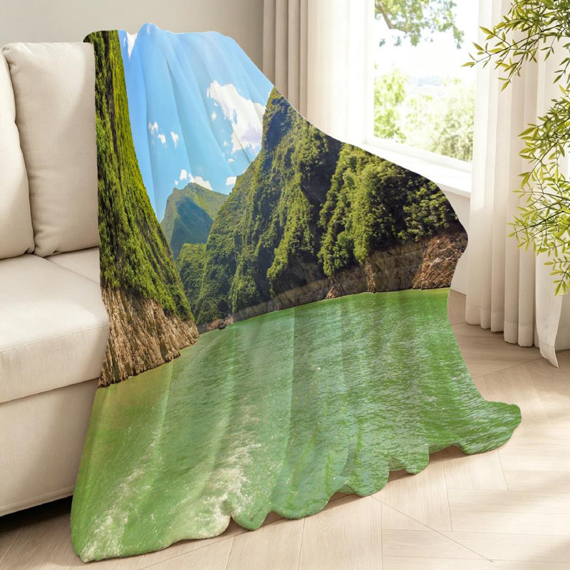 Jeté en flanelle transparente molletonnée en flanelle, petite rivière des trois côtés, Throw 40" x 50"
