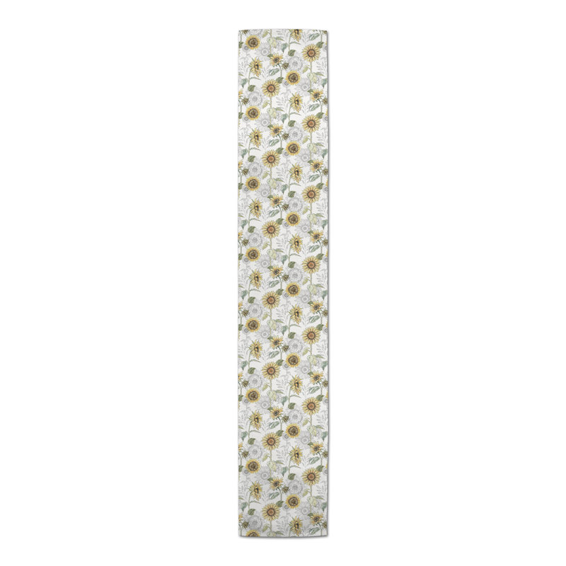 Rectangular Floral Table Runner, White, 90" x 16"