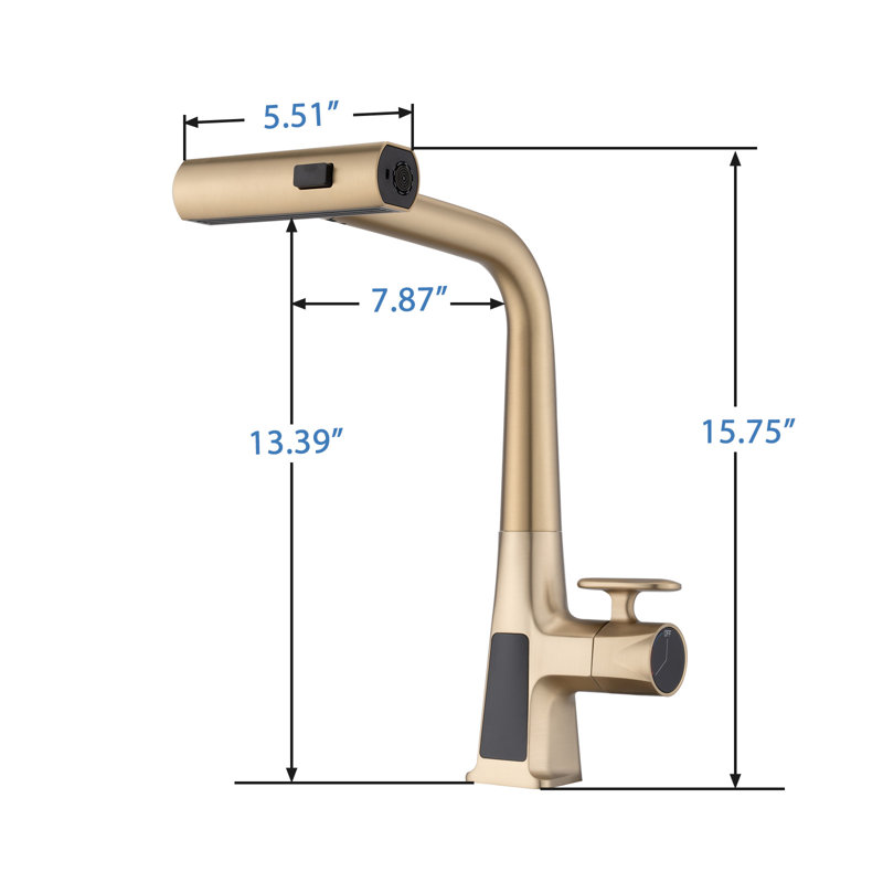 CERYPSA Kitchen Faucet Pull Down Single Handle Switching Three Spray Modes, Brushed Gold