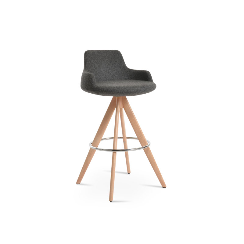Tabouret de derviche, Similicuir noir, Naturel, Tabouret de comptoir (siège d'une hauteur de 24,5