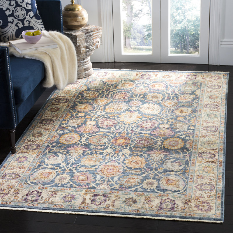 Soren Oriental Blue/Cream Area Rug, Rectangle 6' x 9'