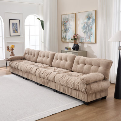 Canapé modulaire modulaire Cloud, canapé modulaire moderne pour le salon, canapé modulaire à assise profonde avec accoudoirs ronds 6 coussins, canapé confortable en flanelle 4 places pour chambre à coucher