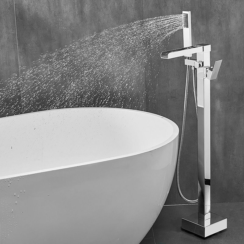 Waterfall Freestanding Plated Bath Tap With Shower, Silver