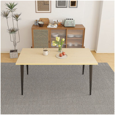 63-inch Modern Dining Table, Wooden Tabletop & Rust-Resistant Iron Legs, Rectangular Kitchen Table for 6-8 People, Rustic Industrial Design for Dining Room, Patio(Table Only)