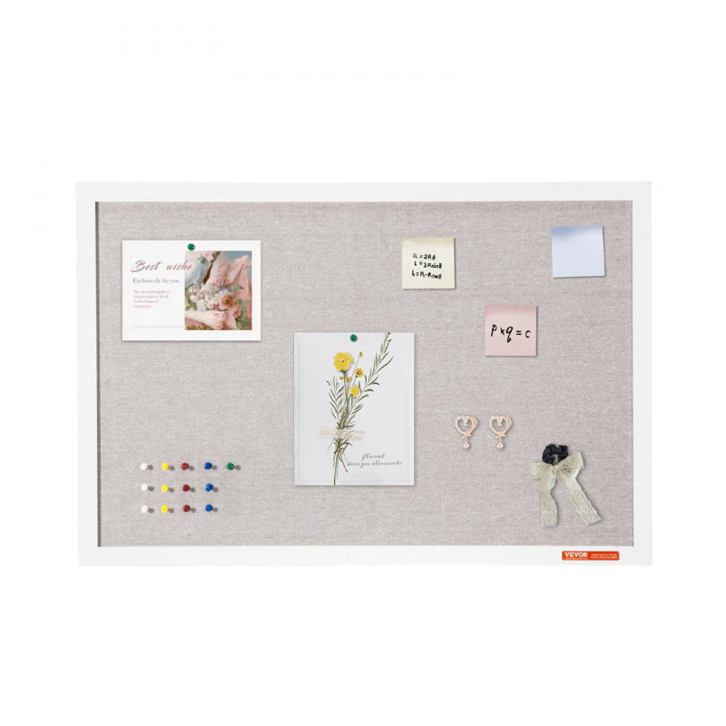 30"x20" White Cork Board with Linen Surface – Stylish Wall-Mounted Bulletin Board for Home, School, Office – Elegant & Functional Noticeboard