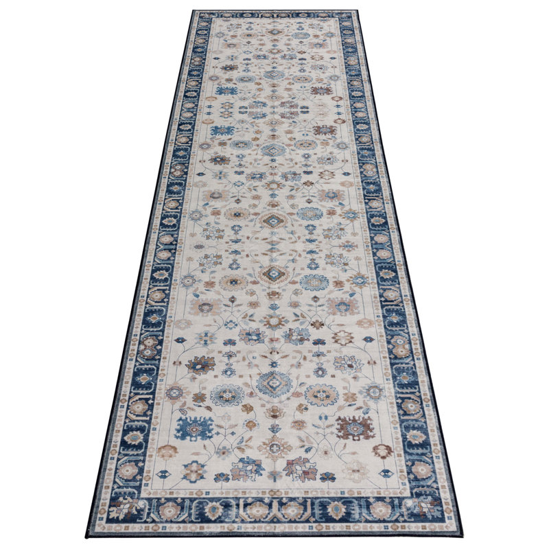 LENORE Machine Washable Vintage Floral Design Area Rug, Rectangle 2'6" x 9'