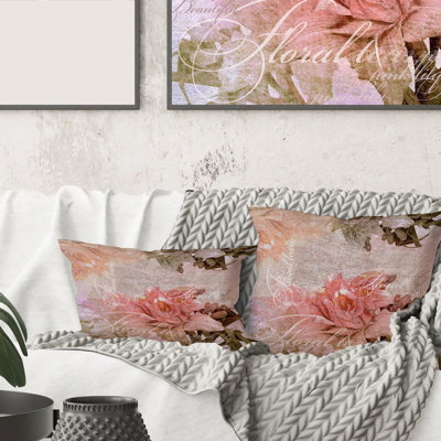 Carré, fleurs rétro aux couleurs pastel - Coussin décoratif à imprimé traditionnel