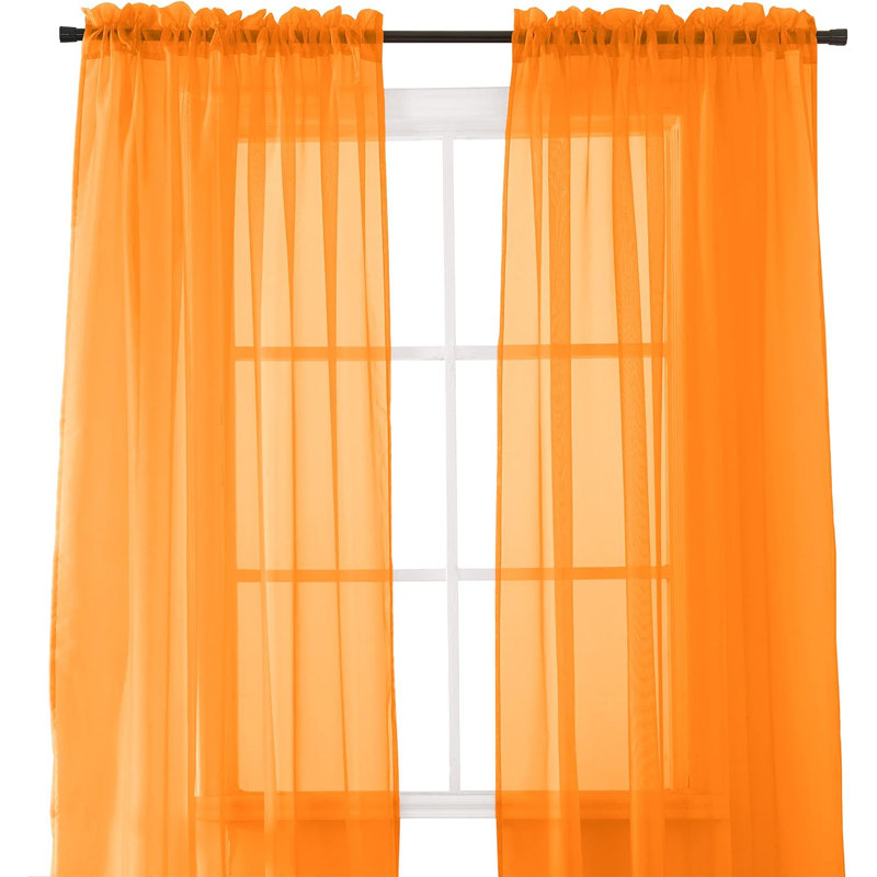Yaelle Semi Sheer Curtain Pair, 60" W x 84" L, Orange