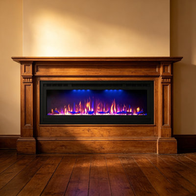 44" Modern Smart Electric Fireplace, Recessed & Wall Mounted Fireplace Heater with Touch Screen & Remote Control, 3 Top Light Colors, Adjustable Flame & Heating Levels, 1-9H Timer, Overheat Protection, Ventless LED Fireplace for Living Room Indoor Decor