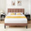 Auxter Full Bed Frame with Adjustable Headboard, Velvet Upholstered Full Size Platform Bedframe with Vertical Channel Tufted Headboard, Wooden Slats Support, Fully Upholstered Mattress Foundation, No Box Spring Needed-102383225-123308570