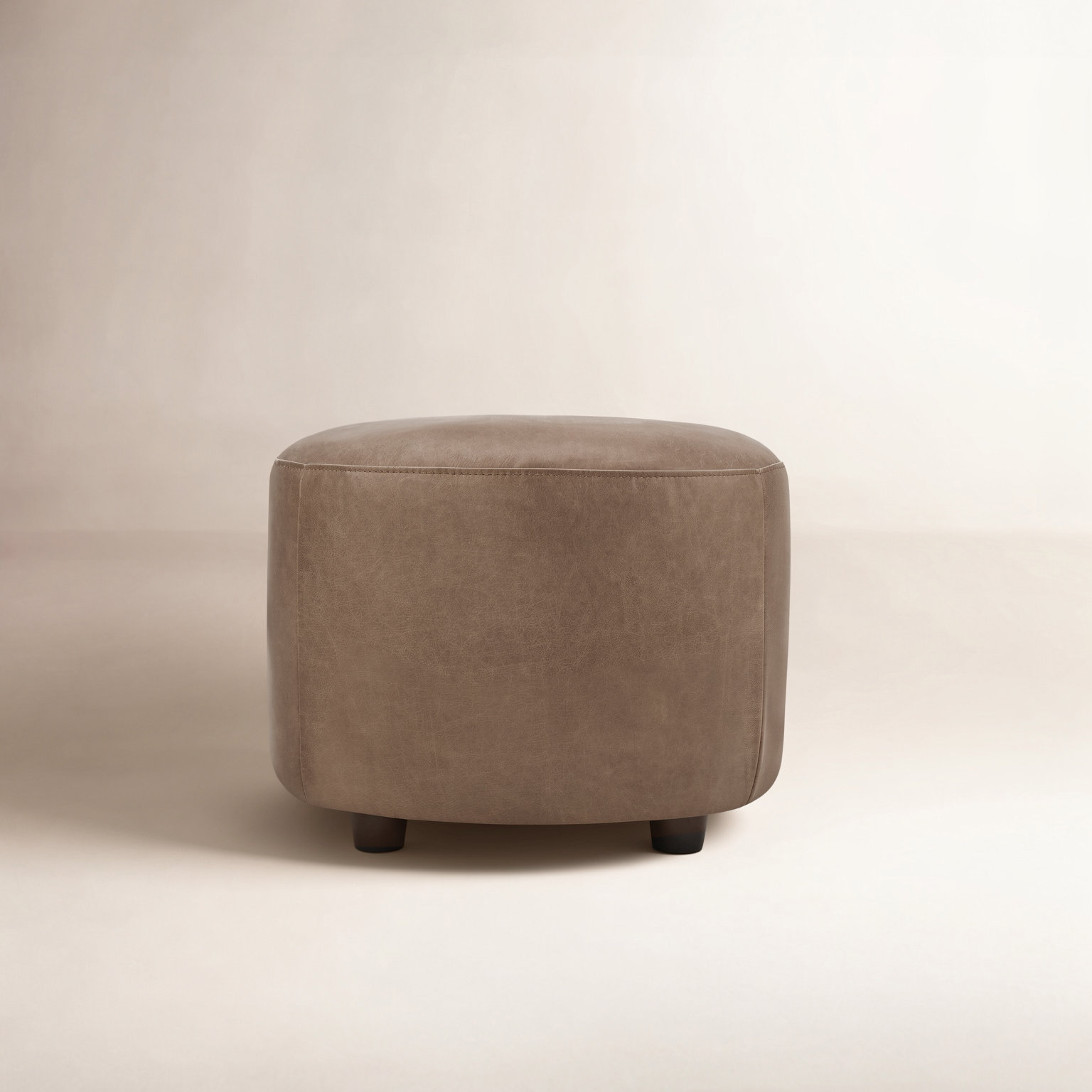 Bobbi 22" Genuine Leather Ottoman, Tan
