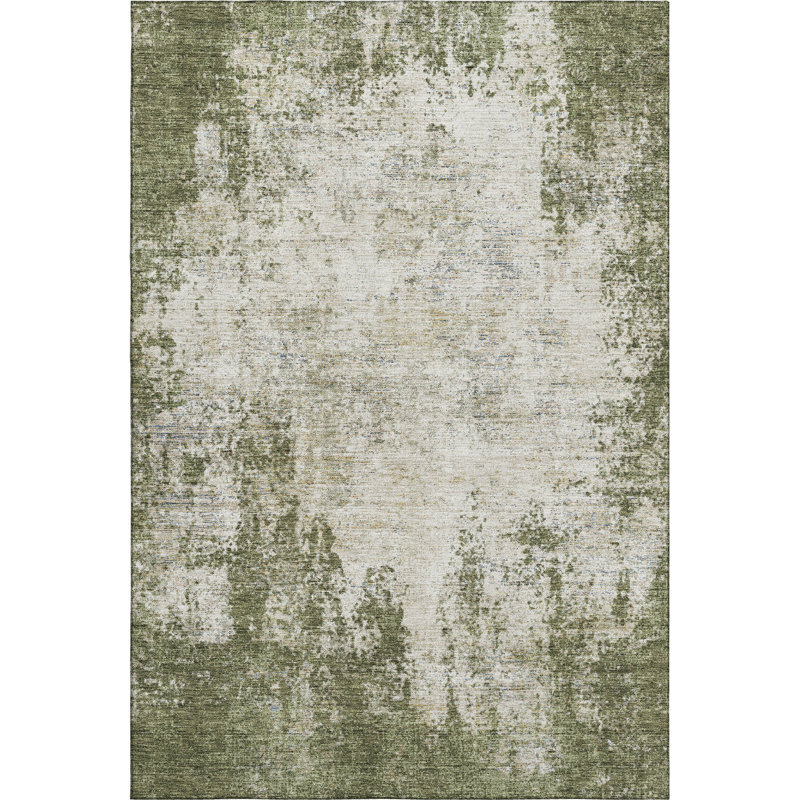 Premium Machine Washable Prisco Olive Rug, Rectangle 10' x 14'
