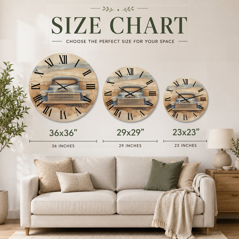 Horloge murale rustique en bois massif Vintage Blue Farm Truck I, Très grand