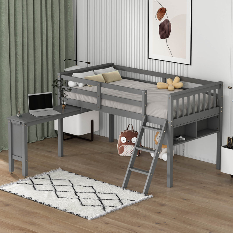 Lit mezzanine pour enfants Heleyna, Simple, gris