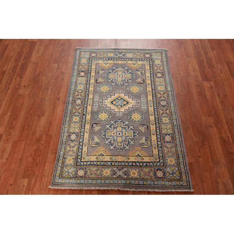 Gray Kazak Handmade Wool Accent Rug 3x4