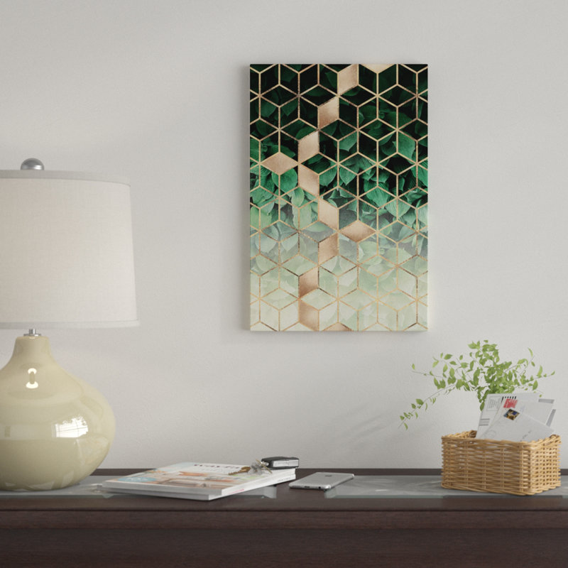 «Leaves And Cubes I» par Elisabeth Fredriksson, reproduction sur toile tendue sur châssis, H 26 po x l 18 po x P 1,5 po
