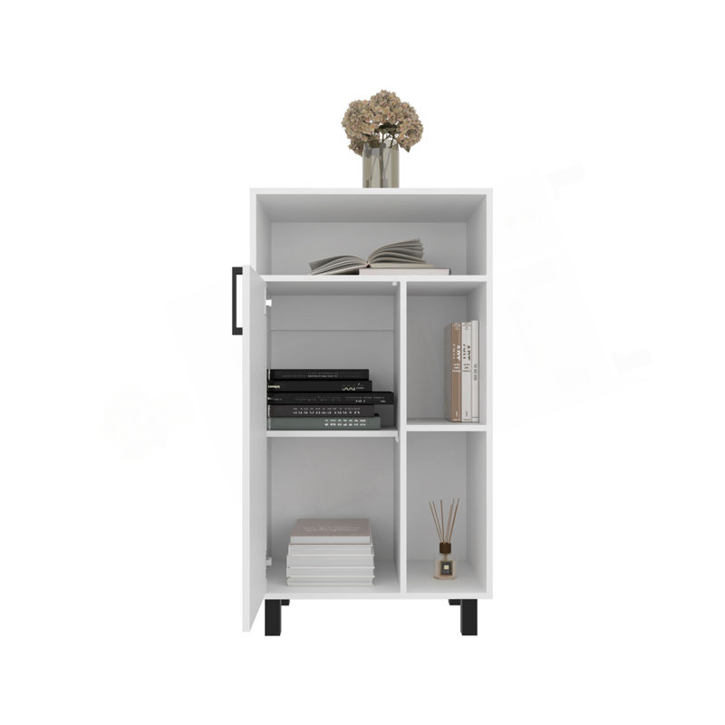 Armoire de base Bryce, organisateur compact, avec une porte, tablettes ouvertes et espace de présentation