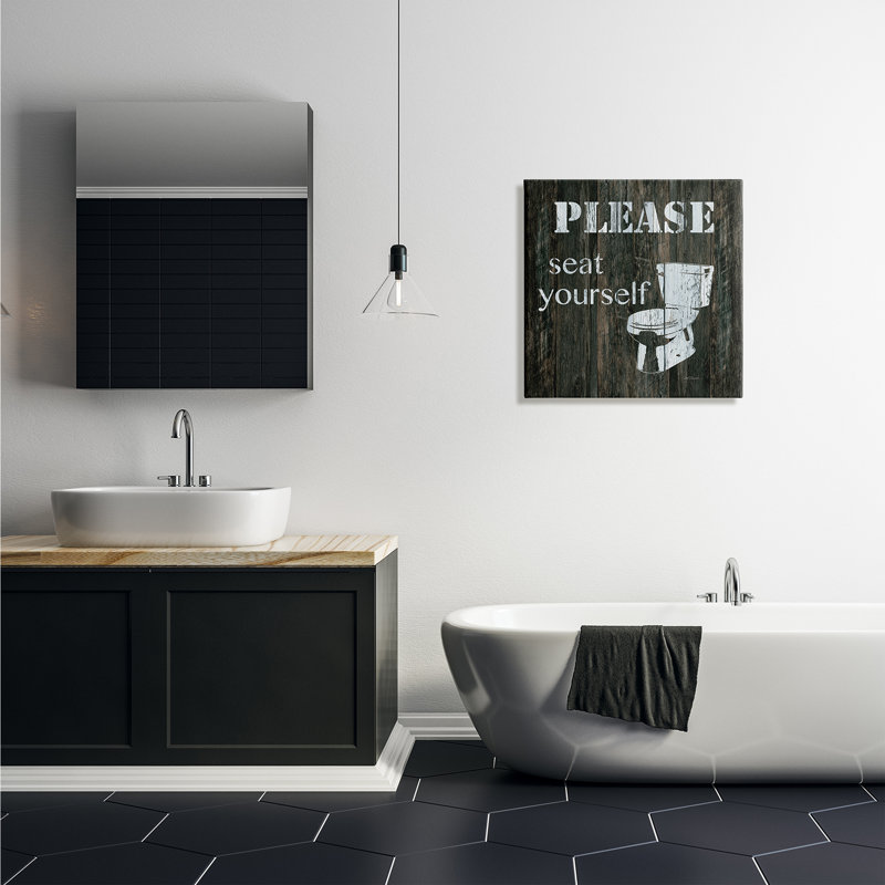 "Seat Yourself", "Rustic Bathroom Sign", "Toilette tendue", art mural par Carol Robinson, H 24 po x l 24 po x P 1,5 po