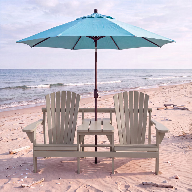 Chaise Adirondack en bois massif à deux places fabriquée aux États-Unis avec table intégrée et trou pour parasol Color Craft Collection