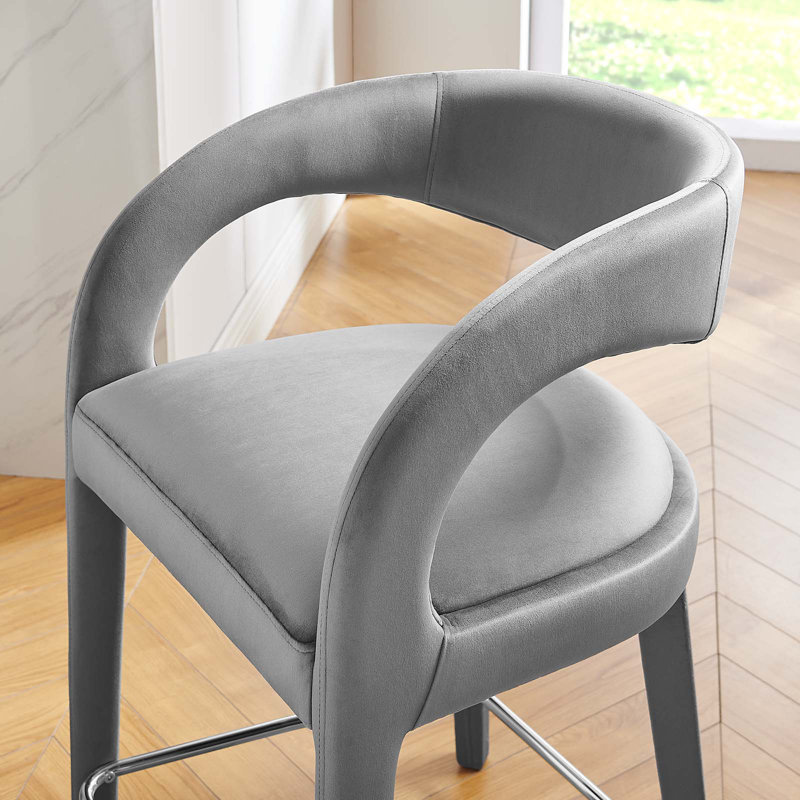 Modway Pinnacle Upholstered Stool, Counter Stool (24.5" Seat Height), Silver, Gray