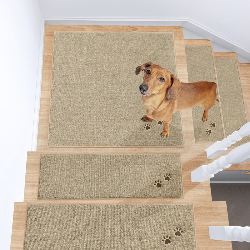 Tapis d'escalier carré antidérapant lavable, Beige, Rectangle 30" x30", 1