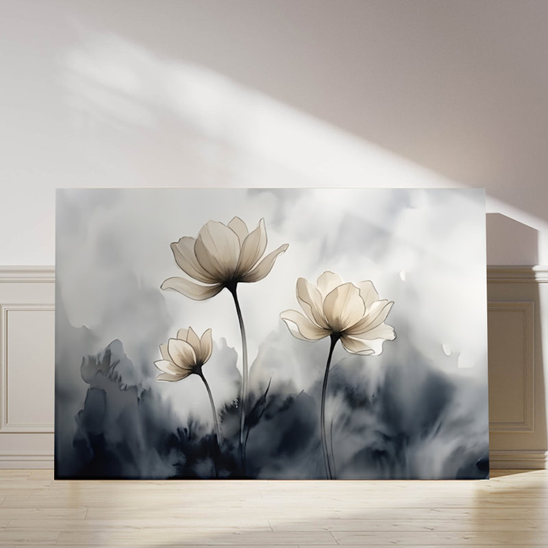 Tableau Zen Lotus Brumeux à l'encre, impression sur toile tendue sur châssis, 61 x 91 cm, rose et vert doux, décoration murale zen pour salle de bain, chambre et coin lecture