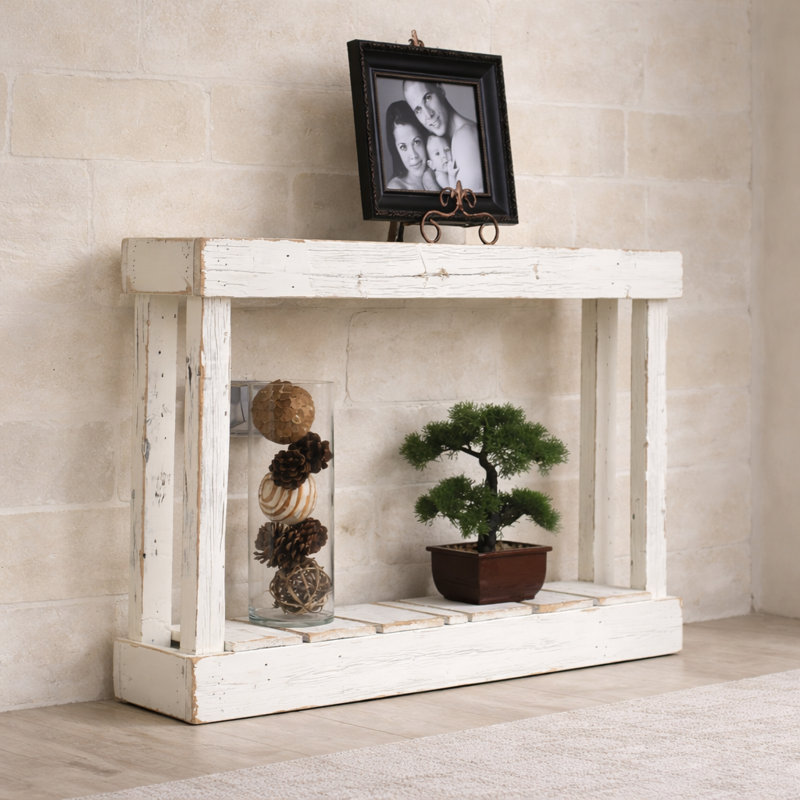 46" White Reclaimed Wood Narrow Console Table Slim Entryway Table, White