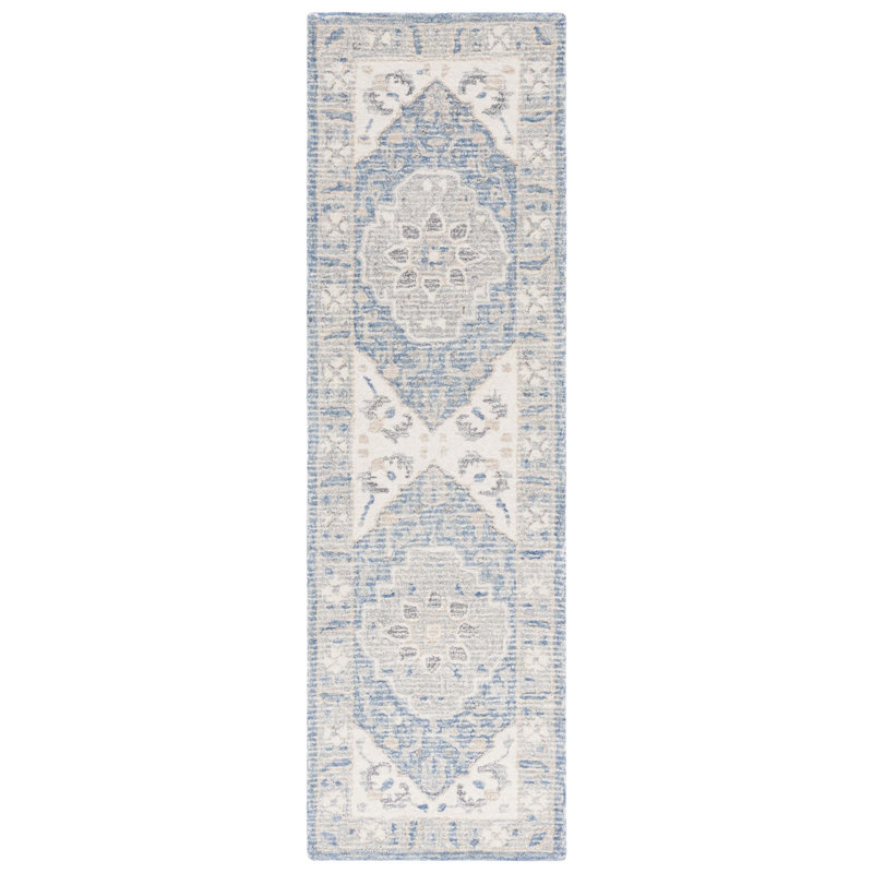 Tapis bleu / ivoire Metro 617, Tapis de couloir 2 pi 3 po x 8 pi