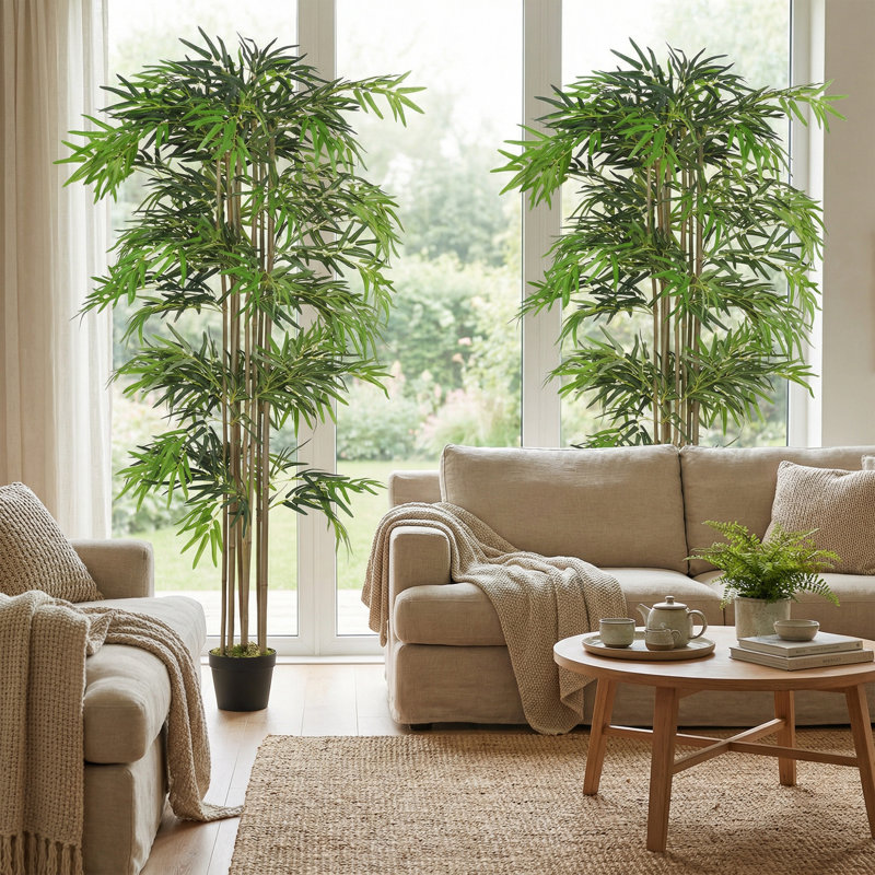Ensemble d'arbres en bambou artificiel 6 pi 6 pi avec 1530 feuilles, vert, 2, 72 po x 7,1 po