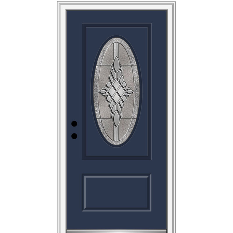 Petite porte d'entrée pré-suspendue ovale en fibre de verre 1 panneau Grace, Ouverture à droite, Naval