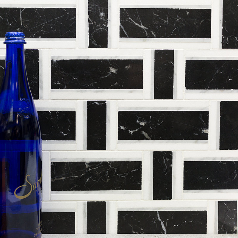 Carreau de mosaïque en pierre naturelle Mingle, Marbre de Carrare blanc noir