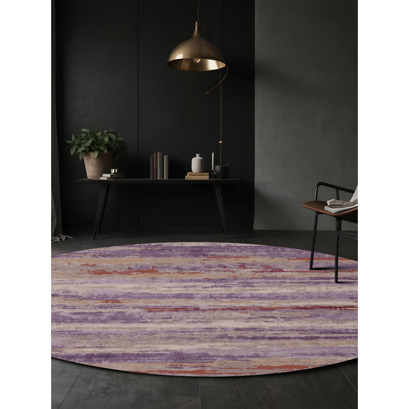 Tapis beige soyeux et moelleux, Rond 8 pi