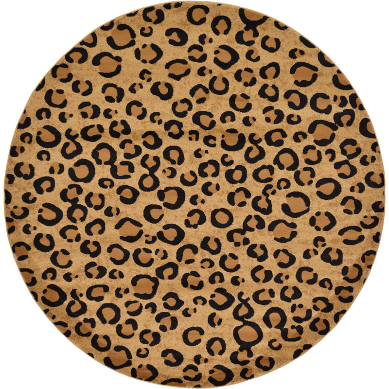 Tapis brun clair à imprimé animal Testerman, Rond 7 pi 10 po