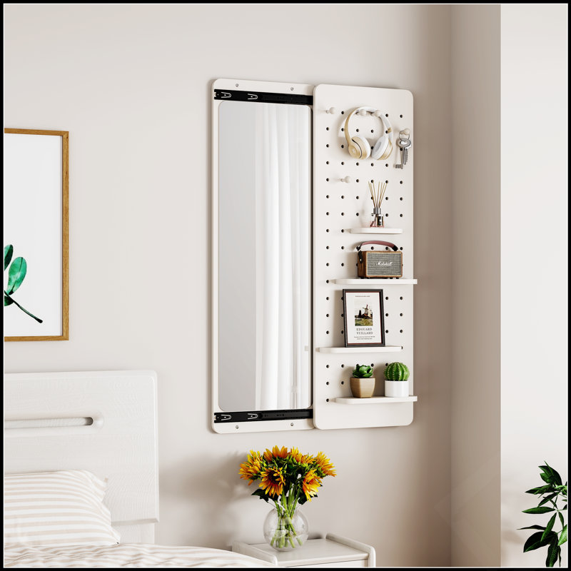 Wall Mounted Full Length Mirror With Shelf And Hook, Multifunctional Design For Bedrooms, Living Rooms, And Entrances