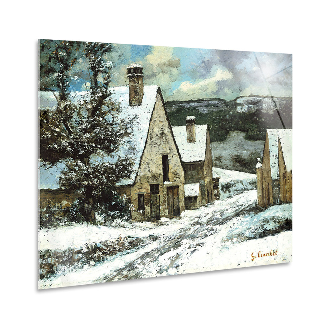 Wandbild Der Ausgang des Dorfes im Winter von Gustave Courbet