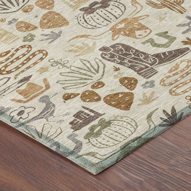 Machine Washable Indoor/Outdoor Chantille ACN2512 Kids Rug, Beige, Rectangle 5' x 7'6"